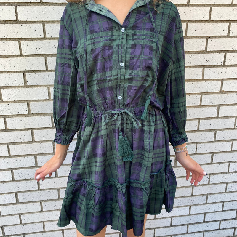 Simply Southern Plaid Green And Black Dress With Tie Sissy Boutique