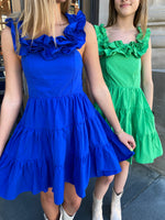 Blue Solid Poplin Ruffle Tiered Mini Dress Sissy Boutique