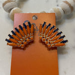 AUBURN ORANGE AND NAVY JEWELED WING EARRINGS-Sissy Boutique-Sissy Boutique