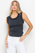 CHARCOAL RIB SLEEVELESS TOP WITH STUDS-Ces Femme-Sissy Boutique