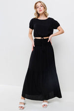 Short Puff Sleeve Top with Matching Skirt/ BLACK Ces Femme
