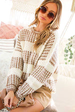 IVORY AND TAUPE STRIPED SWEATER-Vine & Love-Sissy Boutique