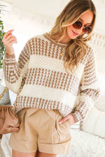 IVORY AND TAUPE STRIPED SWEATER-Vine & Love-Sissy Boutique