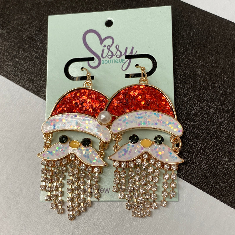 CRYSTAL SANTA EARRINGS WITH GLITTER-Sissy Boutique-Sissy Boutique