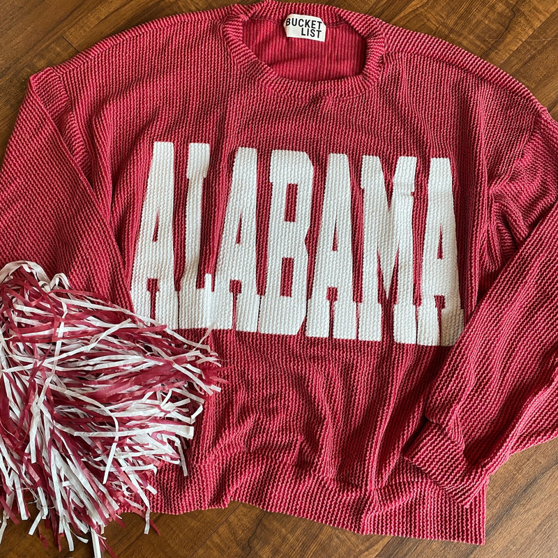 Alabama Crimson Comfy Oversize Corded Graphic Sweatshirt BUCKETLIST