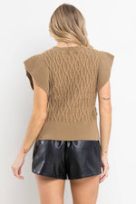 Ruffle Sleeve Cable Sweater Top / MOCHA Ces Femme