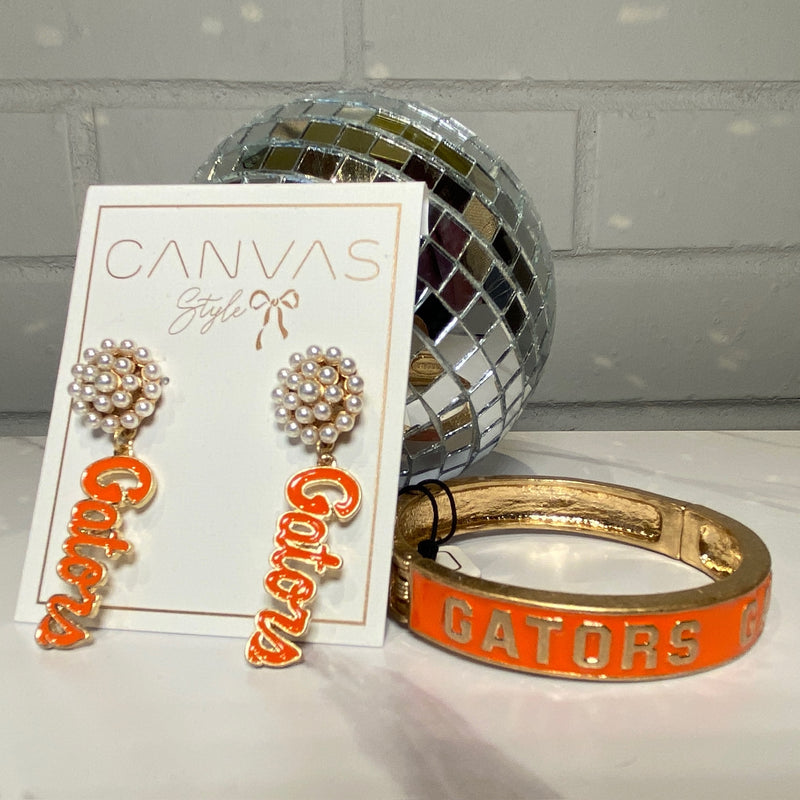 Florida Gators Pearl Cluster Enamel Drop Earrings in Orange CANVAS Style