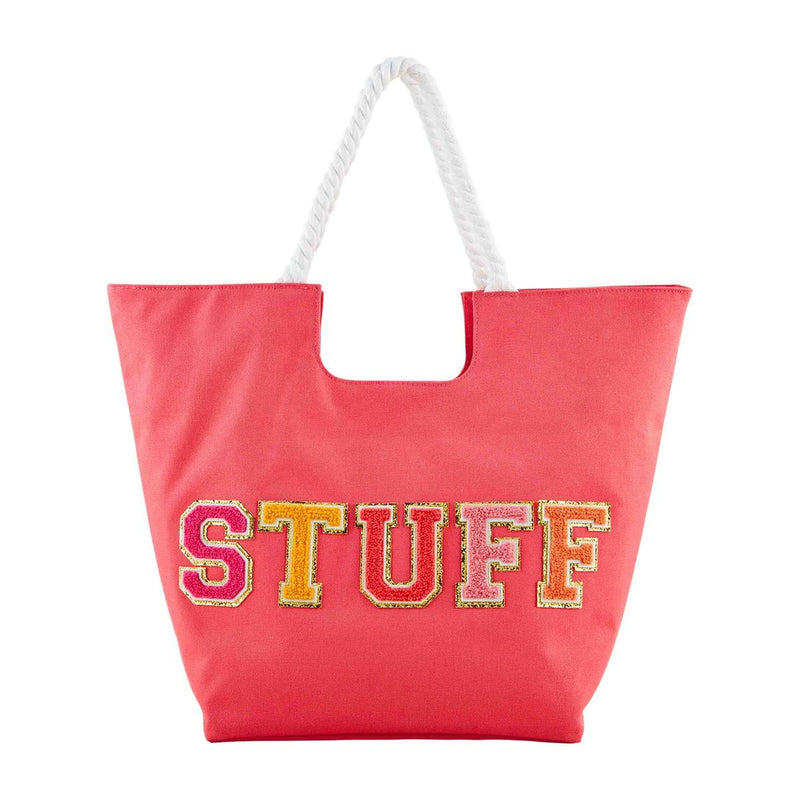 MUD PIE CANVAS CORAL STUFF PATCH TOTE-Mud Pie-Sissy Boutique