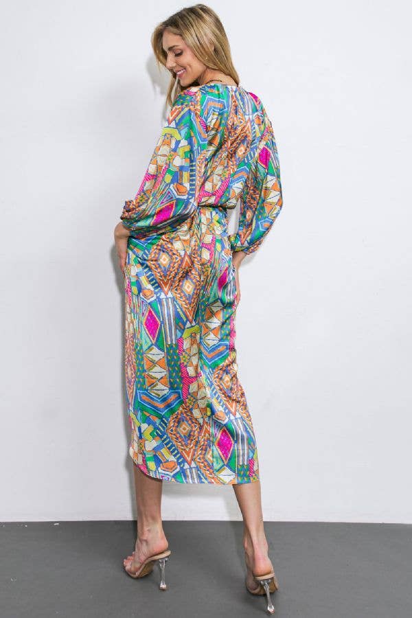 PRINTED WOVEN MIDI DRESS-FLYING TOMATO-Sissy Boutique