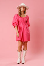 PINK PUFF SLEEVE MINI DRESS-Fantastic Fawn-Sissy Boutique