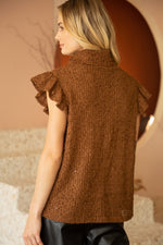 Brown Textured and Sequins Knitted Top VOY