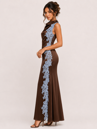 BROWN SATIN COWL NECK DRESS WITH SIDE LACE | Fore Collection