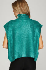 Green Metallic Foil Short Sleeve Sweater Top BNS