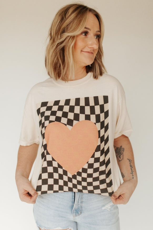 CHECKERED HEART SHORT SLEEVE TEE-Sissy Boutique-Sissy Boutique