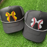 BASEBALL BOW TRUCKER HAT WITH SILVER CHAIN-Grace And Groove-Sissy Boutique