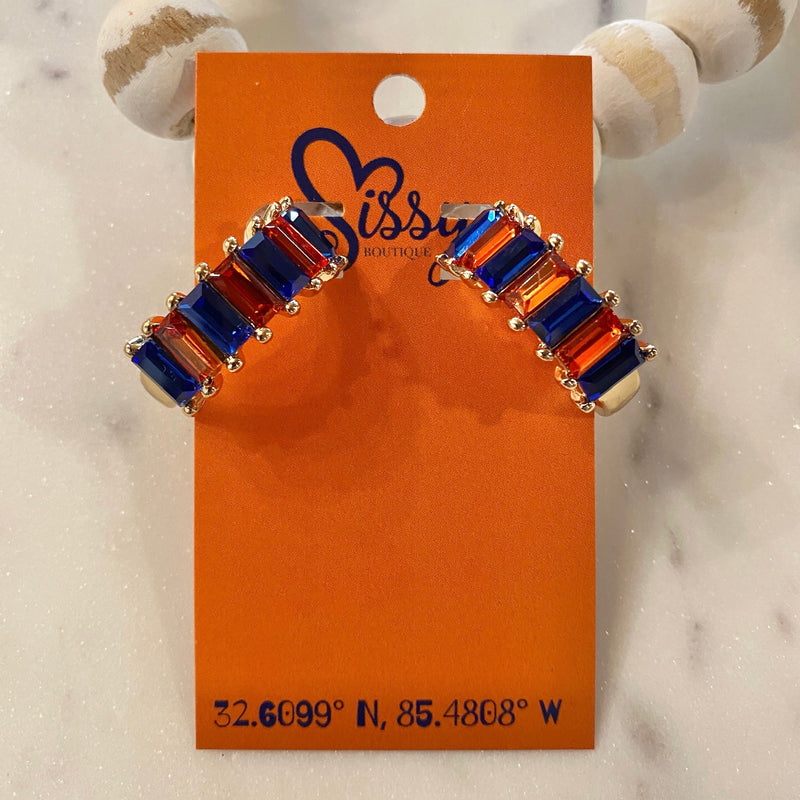 ORANGE AND NAVY BAGUETTE GLASS HOOPS-Sissy Boutique-Sissy Boutique