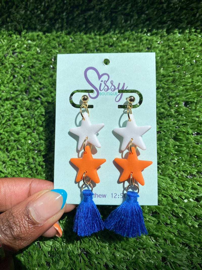 ORANGE, WHITE, AND BLUE STAR EARRINGS-Sissy Boutique-Sissy Boutique