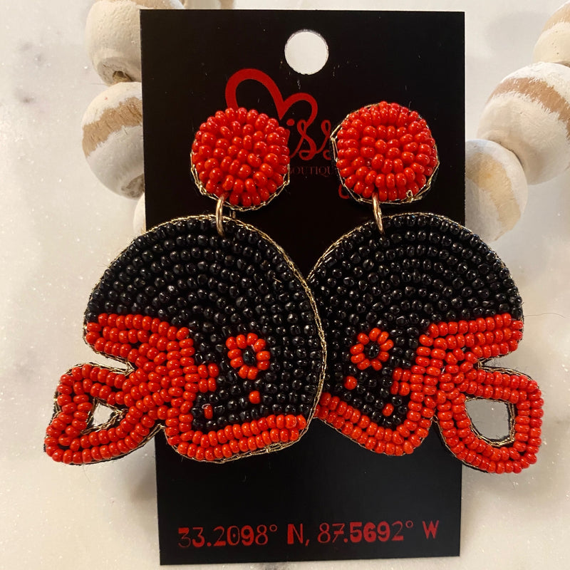 RED AND BLACK BEADED FOOTBALL HELMET EARRINGS-Sissy Boutique-Sissy Boutique
