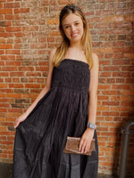 Black Smocked Fit and Flare Midi Dress with Pockets Sissy Boutique