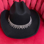 BLACK COWBOY HAT WITH DIAMOND DETAILING-Sissy Boutique-Sissy Boutique