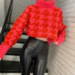 Red And Pink Houndstooth Turtle Neck Sweater Sissy Boutique