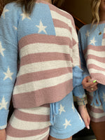 COZY SWEATER AMERICAN FLAG PULLOVER SHORTS SET-Blue B-Sissy Boutique