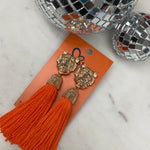 Tiger Face Orange And Gold Tassel Earrings Sissy Boutique