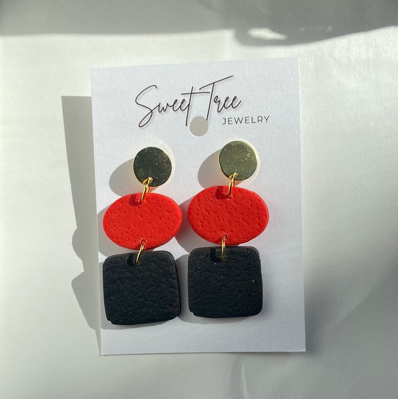 RED, GOLD AND BLACK GEOMETRIC EARRINGS-Sweet Tree-Sissy Boutique