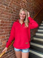 THE MINLEY RED CABLE KNIT PULLOVER - AUGUST BLEU-August Bleu-Sissy Boutique