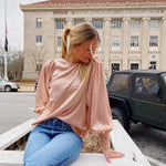 BLUSH SATIN BLOUSE WITH SEQUINED CUFFS-Vine & Love-Sissy Boutique