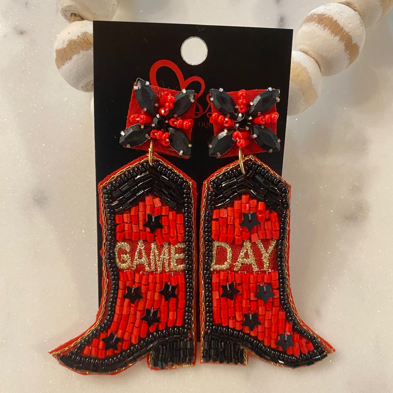 Georgia Black and Red Boots Seedbead Earrings Sissy Boutique
