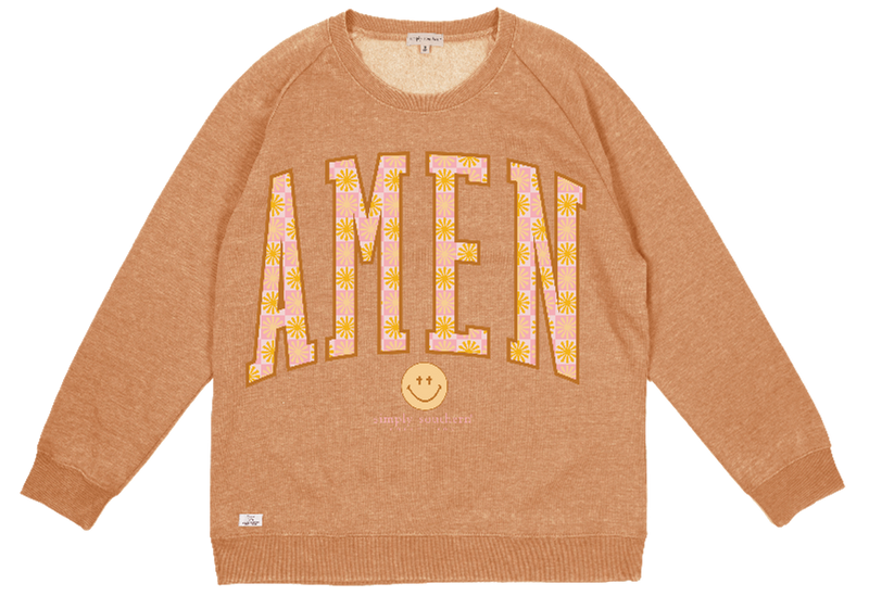 Rust Amen Daisy and Smiley Face Crewneck Sweatshirt Simply Southern