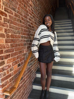 STRIPED IVORY AND BLACK STRIPED CROPPED COLLARED SWEATER-Sissy Boutique-Sissy Boutique