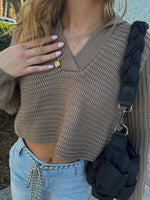 Taupe Cropped V-Neck Sweater Sissy Boutique