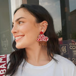 RED & WHITE COWBOY HAT DANGLE EARRINGS WITH GOLD FRINGE-Sissy Boutique-Sissy Boutique