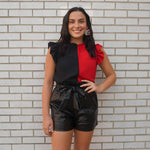 Kenzie Black Vegan Leather Ribbon Shorts VOY