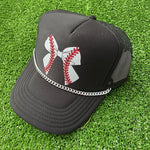 Baseball Bow Trucker Hat with Silver Chain Grace And Groove