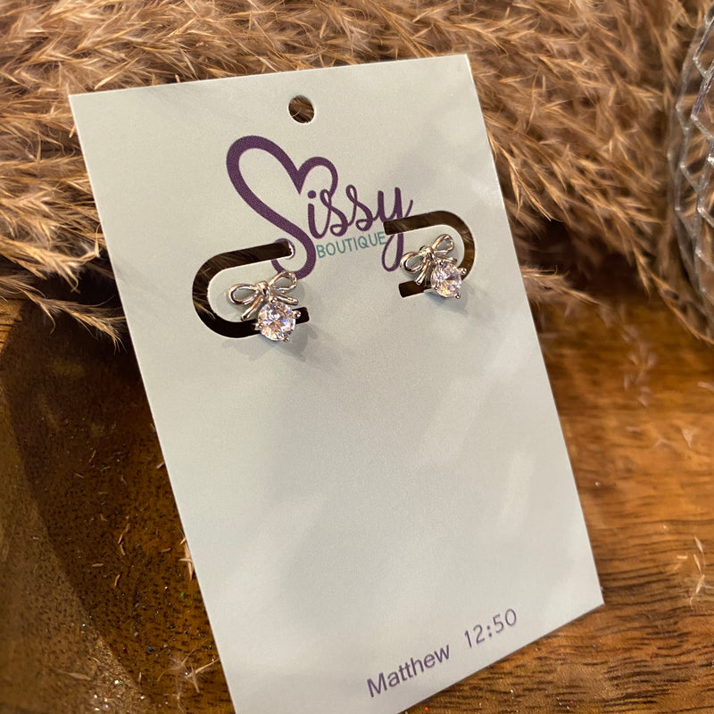 SMALL BOW STUDS WITH DIAMOND-Sissy Boutique-Sissy Boutique
