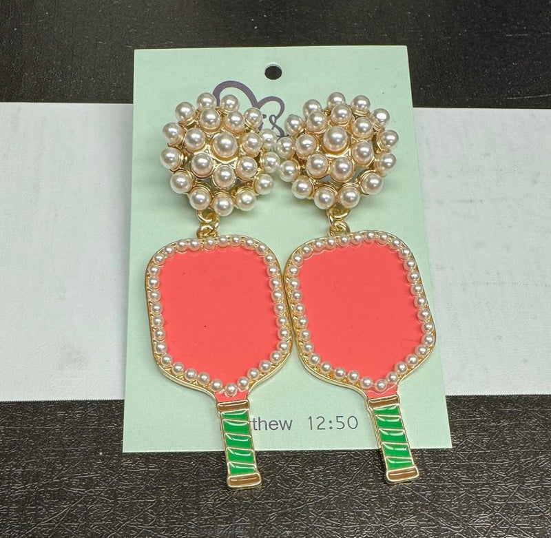 PICKLEBALL PEARL DANGLE EARRINGS-Sissy Boutique-Sissy Boutique
