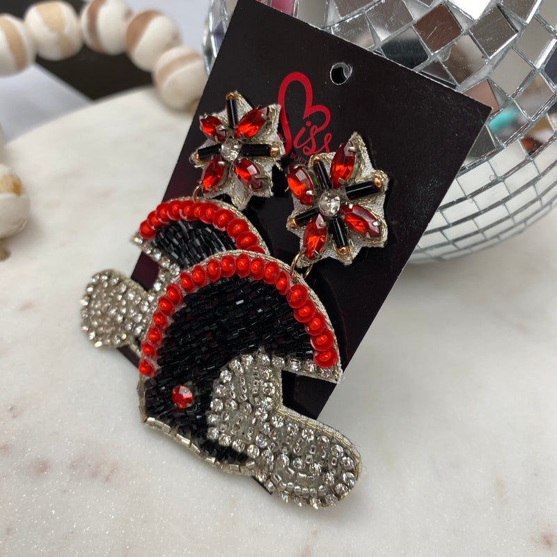 Black And Red Helmet Dangle Earrings With Diamond Sissy Boutique
