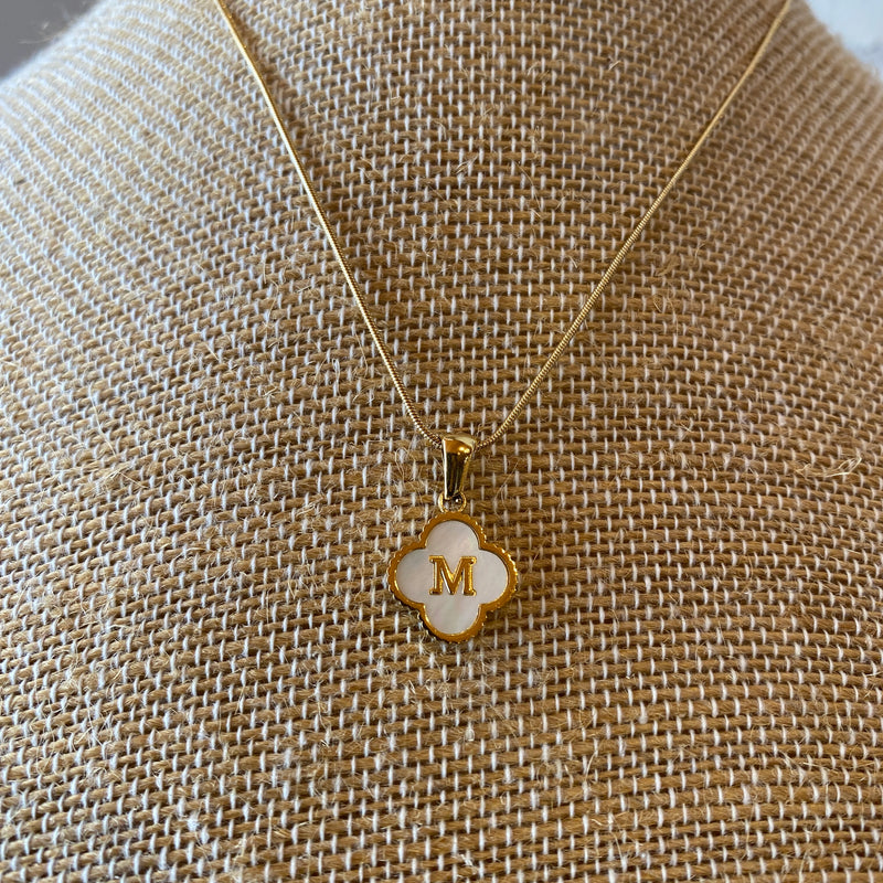 MOTHER OF PEARL FLOWER PATTERN GOLD INITIAL NECKLACE-Sissy Boutique-Sissy Boutique