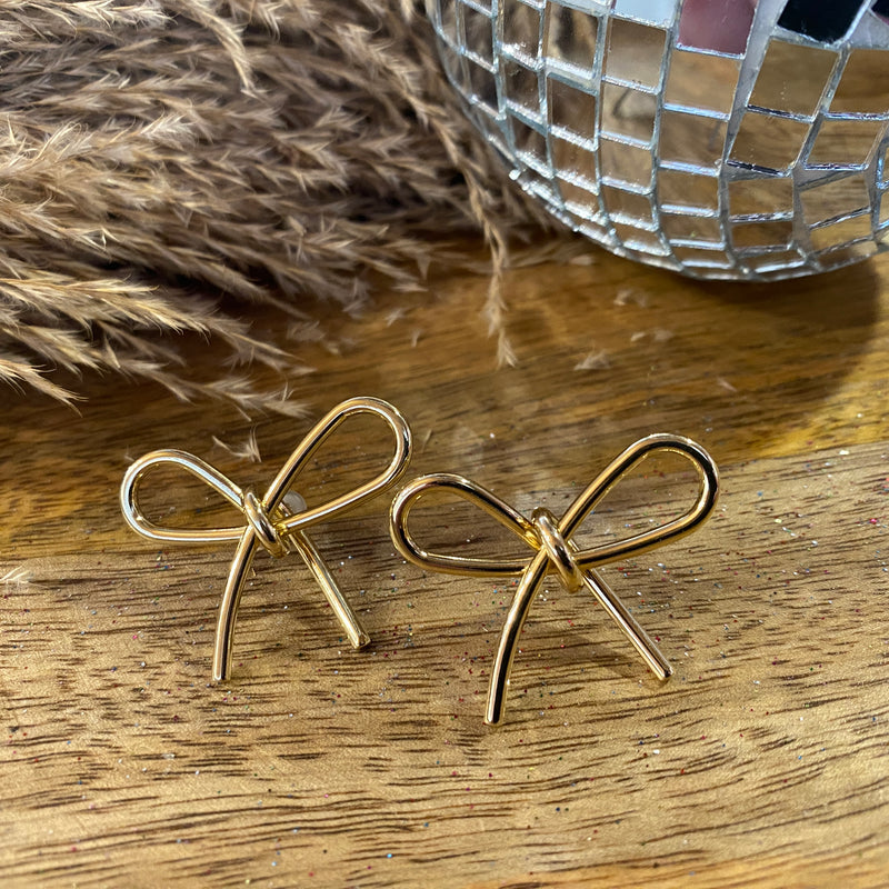 Large Gold Metal Bow Earrings Sissy Boutique