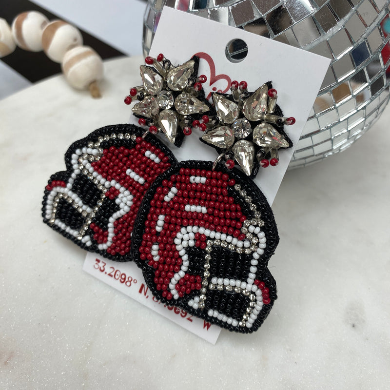 CRIMSON AND WHITE SEADBEED HELMET EARRINGS-Sissy Boutique-Sissy Boutique