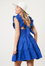 Blue Solid Poplin Ruffle Tiered Mini Dress Sissy Boutique