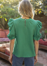 Green Pleated Puff Short Sleeve Top-Sissy Boutique-Sissy Boutique