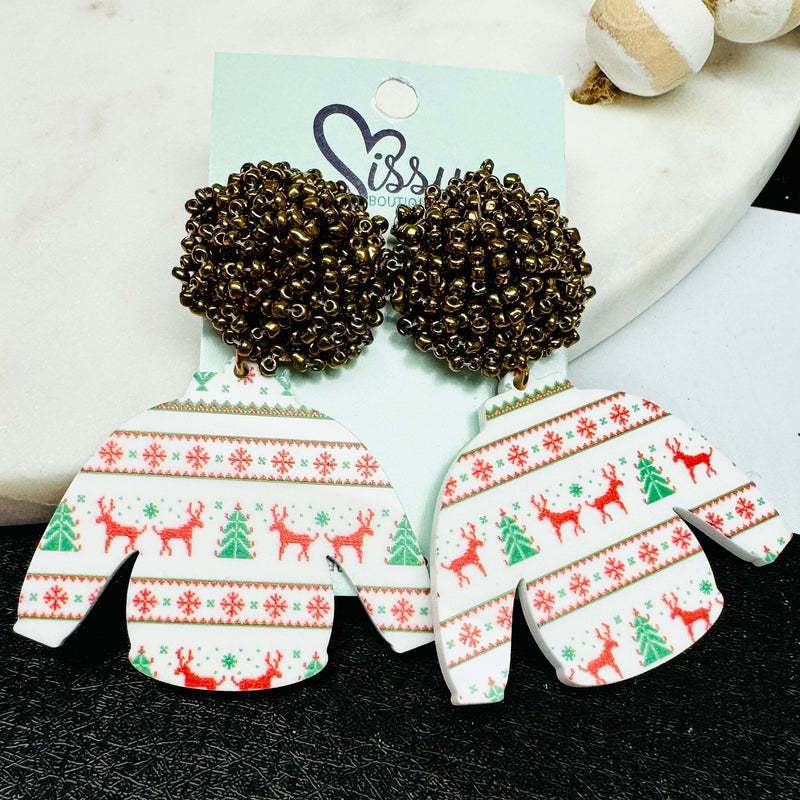 Ugly Christmas Sweater Fuzzy Pom Earrings Sissy Boutique