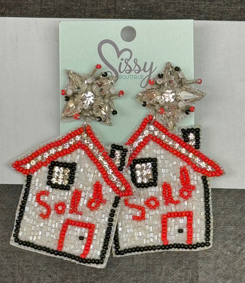 SOLD REAL ESTATE AGENT STATEMENT SEEDBEAD AND JEWEL EARRINGS RED WHITE AND BLACK-Sissy Boutique-Sissy Boutique