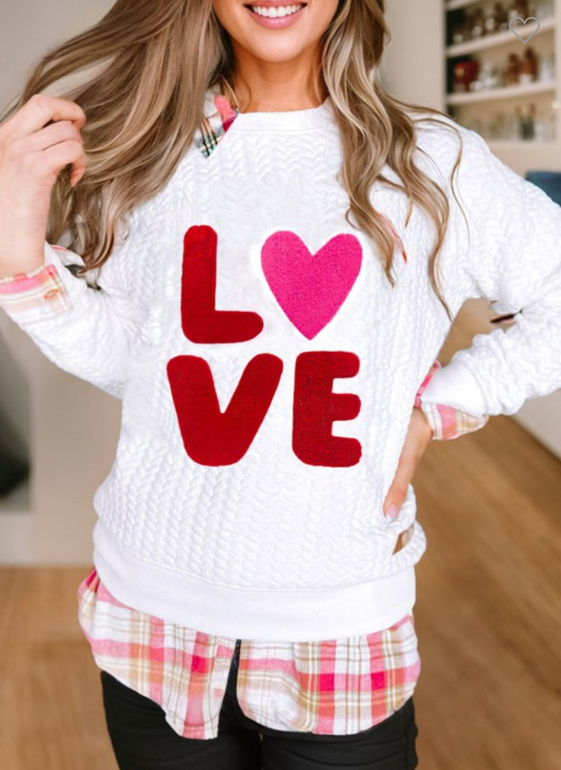 LOVE Patchwork on Ivory Quilted Pullover Sissy Boutique