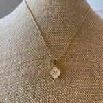 MOTHER OF PEARL FLOWER PATTERN GOLD INITIAL NECKLACE-Sissy Boutique-Sissy Boutique