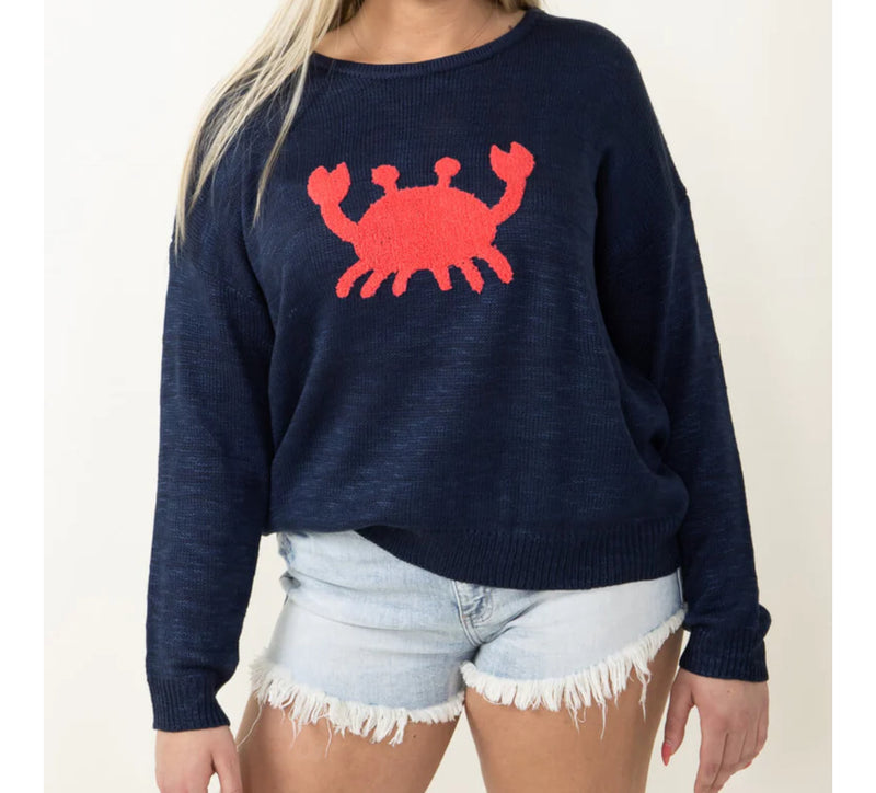 SIMPLY SOUTHERN NAVY CRAB LIGHTWEIGHT CREWNECK SWEATER-Sissy Boutique-Sissy Boutique